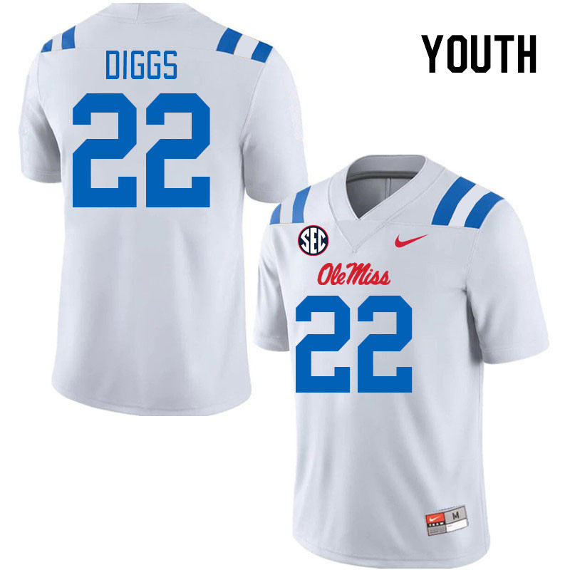 Youth #22 Logan Diggs Ole Miss Rebels 2024 New Uniforms College Football Jerseys Stitched-White